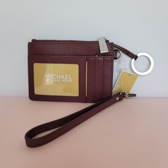 MICHAEL KORS Small Top-Zip Coin Pouch with ID Holder Pebbled Leather-Merlot ⭐$69 - Picture 7 of 16